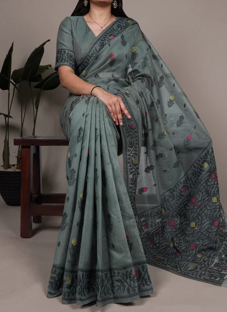 YNF7415 Poly Cotton With Thread Weaving Work Saree With Blouse Wholesale Clothing Suppliers In India